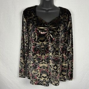 Susan‎ Graver Velvet Y2K Babydoll Top Womens Medium Dark Forest Fairy Goblincore